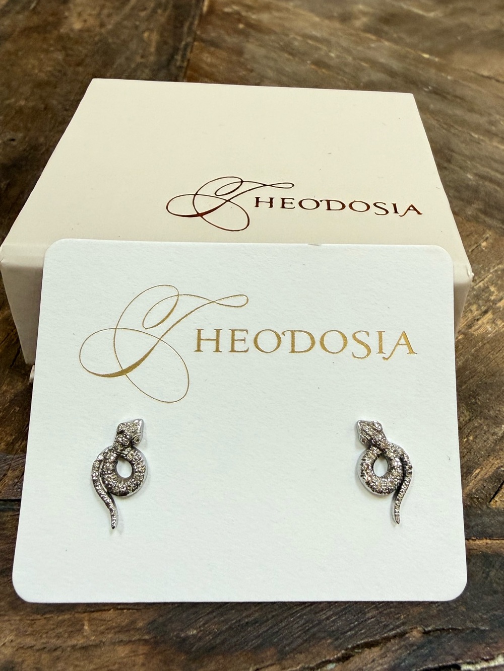 Theodoshia Jewelry of Charleston SC Silver Snake Stud Earrings w/ Diamond Pave